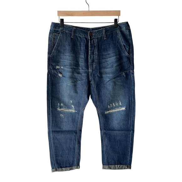 MAN X One Teaspoon Size 34R Mr. Browns Linen Blend Cropped Jeans Indigo - New